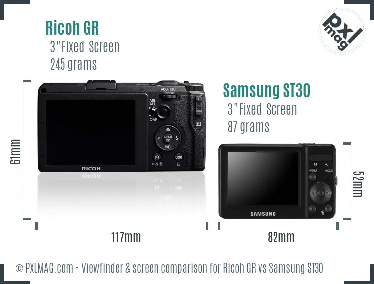 Ricoh GR vs Samsung ST30 Screen and Viewfinder comparison