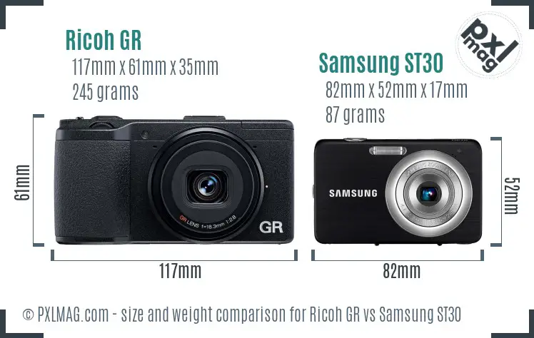 Ricoh GR vs Samsung ST30 size comparison