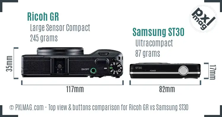 Ricoh GR vs Samsung ST30 top view buttons comparison
