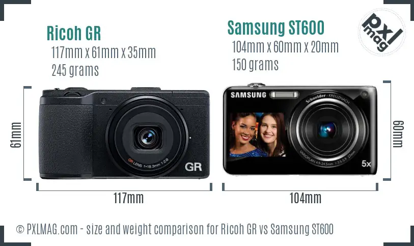 Ricoh GR vs Samsung ST600 size comparison