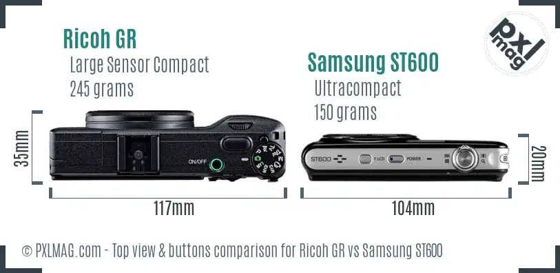 Ricoh GR vs Samsung ST600 top view buttons comparison