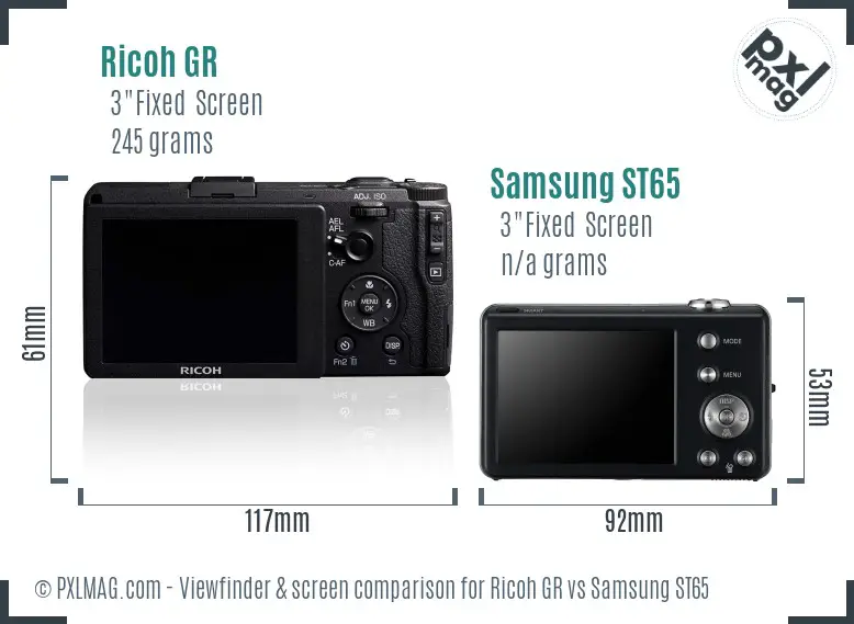Ricoh GR vs Samsung ST65 Screen and Viewfinder comparison