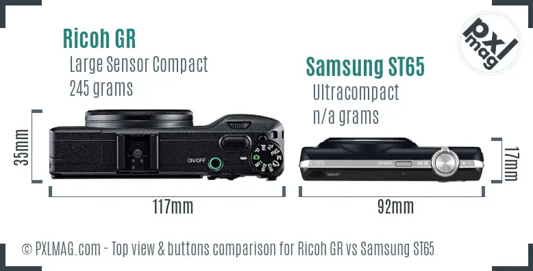 Ricoh GR vs Samsung ST65 top view buttons comparison
