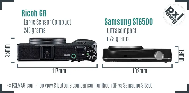 Ricoh GR vs Samsung ST6500 top view buttons comparison