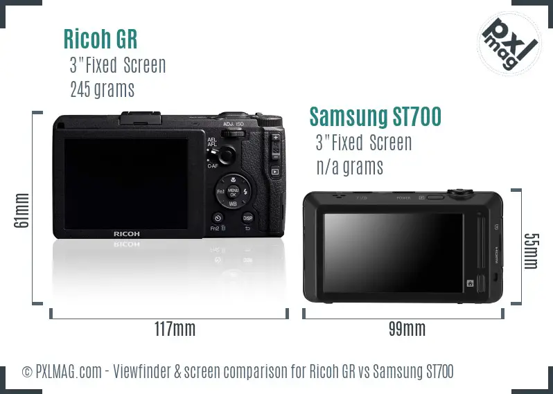Ricoh GR vs Samsung ST700 Screen and Viewfinder comparison