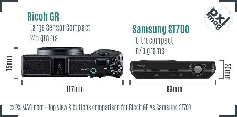 Ricoh GR vs Samsung ST700 top view buttons comparison