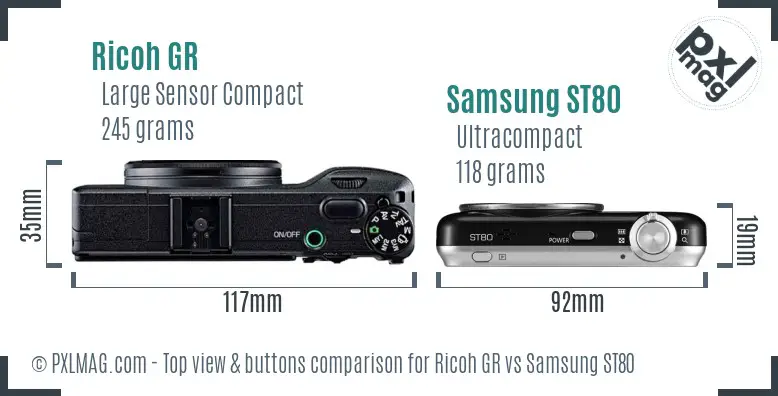 Ricoh GR vs Samsung ST80 top view buttons comparison