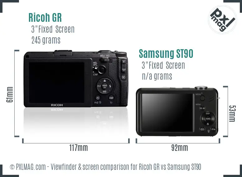 Ricoh GR vs Samsung ST90 Screen and Viewfinder comparison