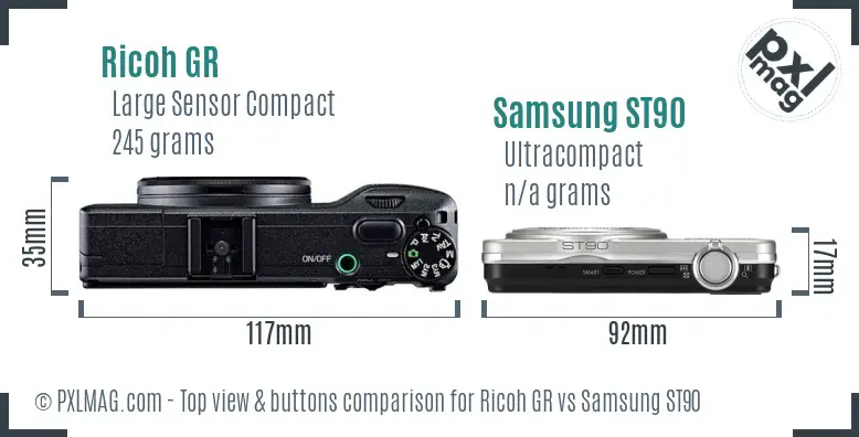 Ricoh GR vs Samsung ST90 top view buttons comparison