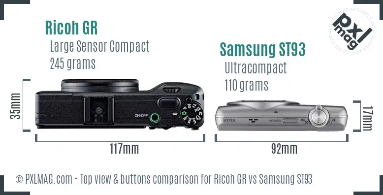 Ricoh GR vs Samsung ST93 top view buttons comparison Ricoh GR vs Samsung ST93 top view buttons comparison