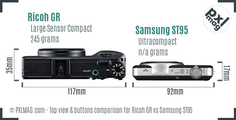 Ricoh GR vs Samsung ST95 top view buttons comparison