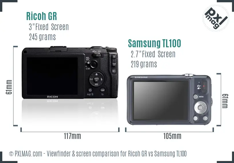 Ricoh GR vs Samsung TL100 Screen and Viewfinder comparison