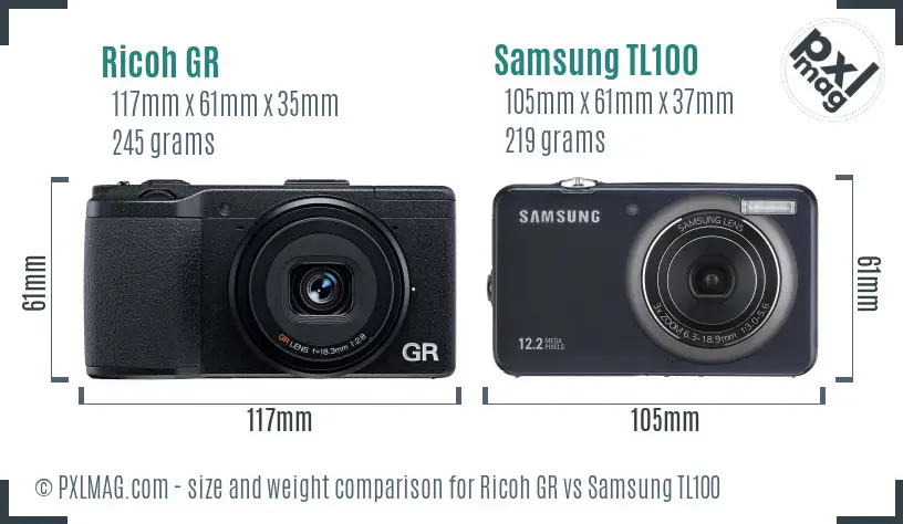 Ricoh GR vs Samsung TL100 size comparison