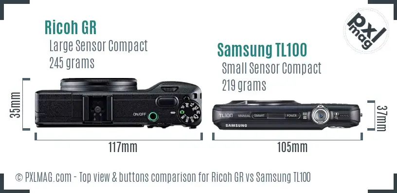 Ricoh GR vs Samsung TL100 top view buttons comparison