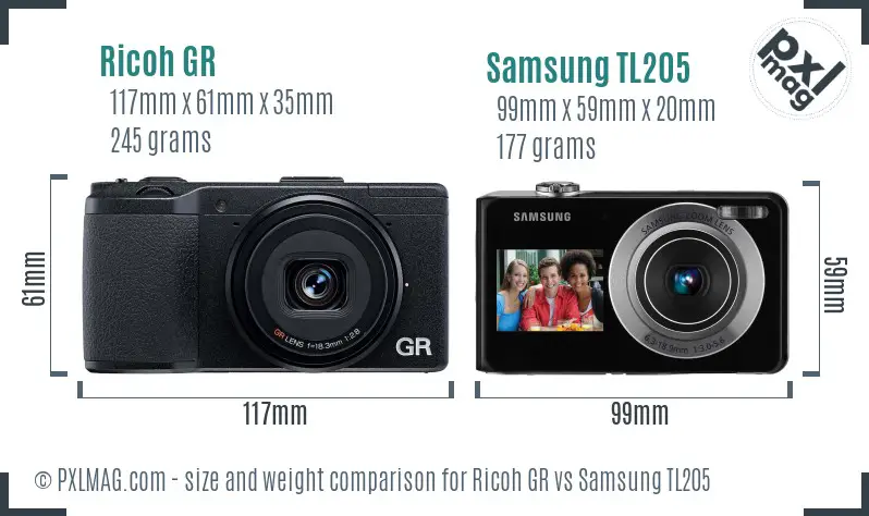 Ricoh GR vs Samsung TL205 size comparison
