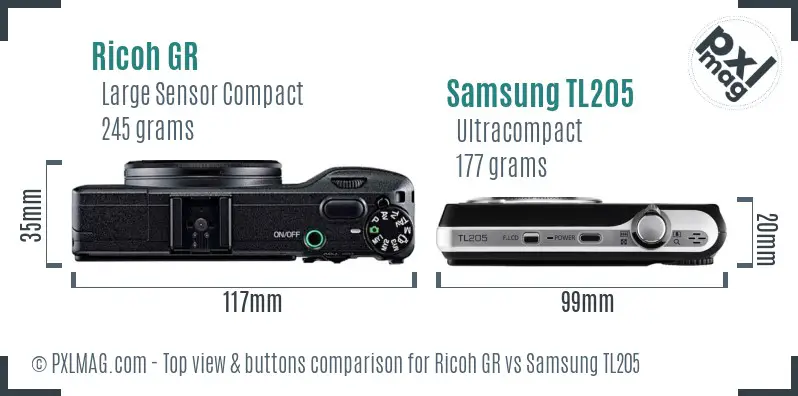 Ricoh GR vs Samsung TL205 top view buttons comparison