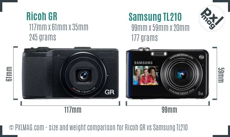 Ricoh GR vs Samsung TL210 size comparison