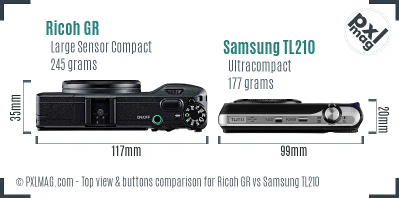 Ricoh GR vs Samsung TL210 top view buttons comparison