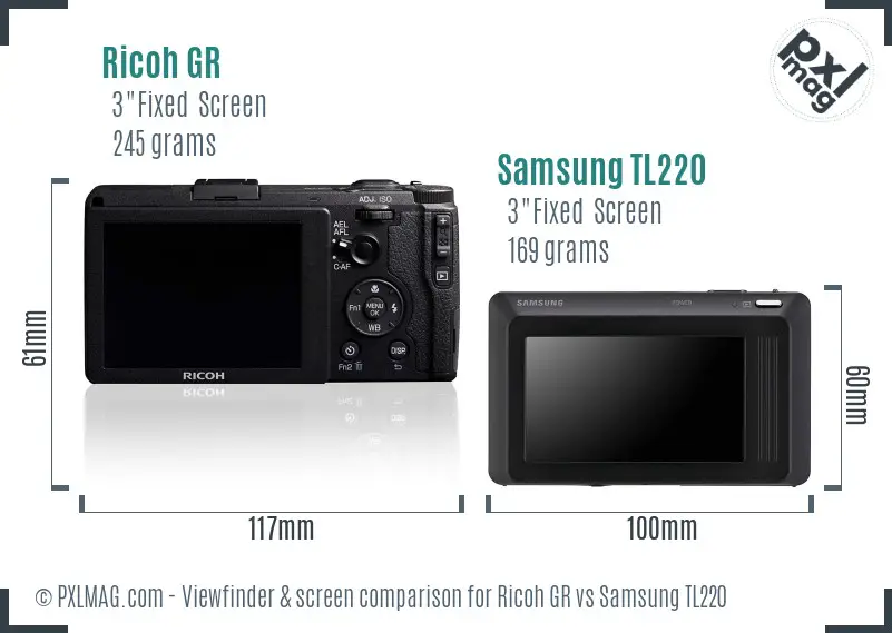 Ricoh GR vs Samsung TL220 Screen and Viewfinder comparison