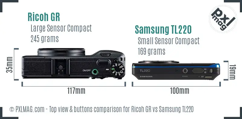 Ricoh GR vs Samsung TL220 top view buttons comparison