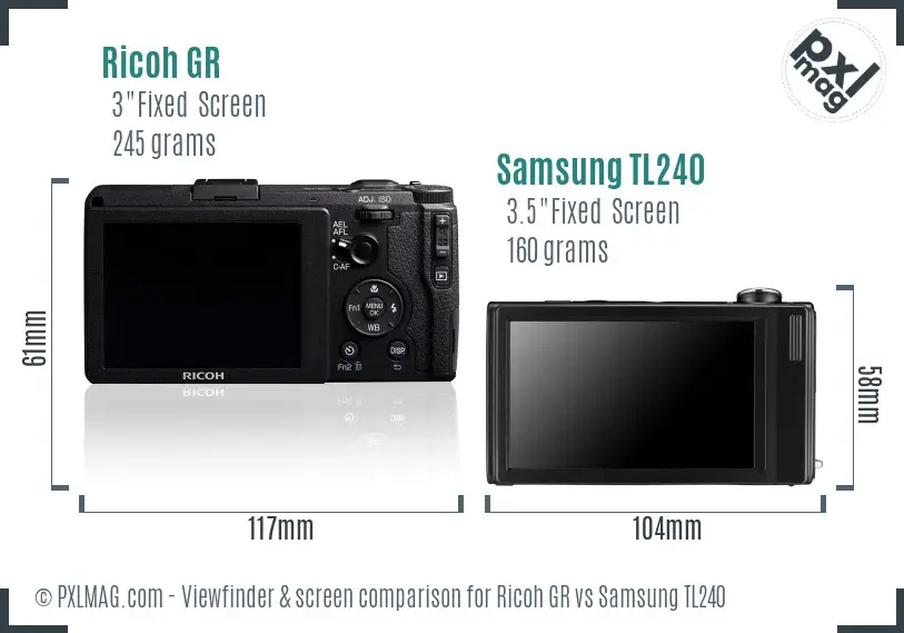 Ricoh GR vs Samsung TL240 Screen and Viewfinder comparison