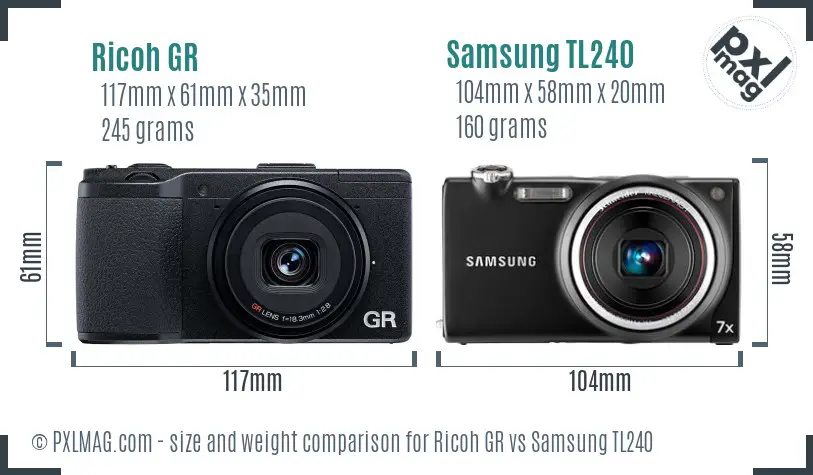 Ricoh GR vs Samsung TL240 size comparison