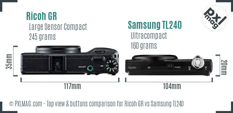 Ricoh GR vs Samsung TL240 top view buttons comparison