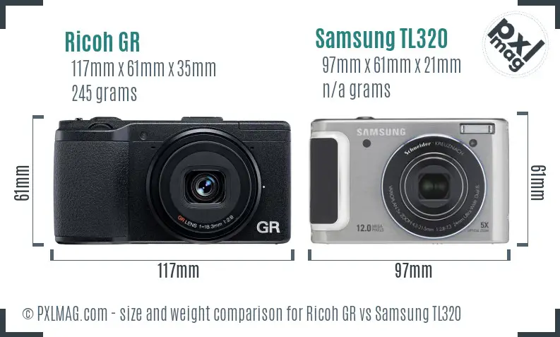 Ricoh GR vs Samsung TL320 size comparison