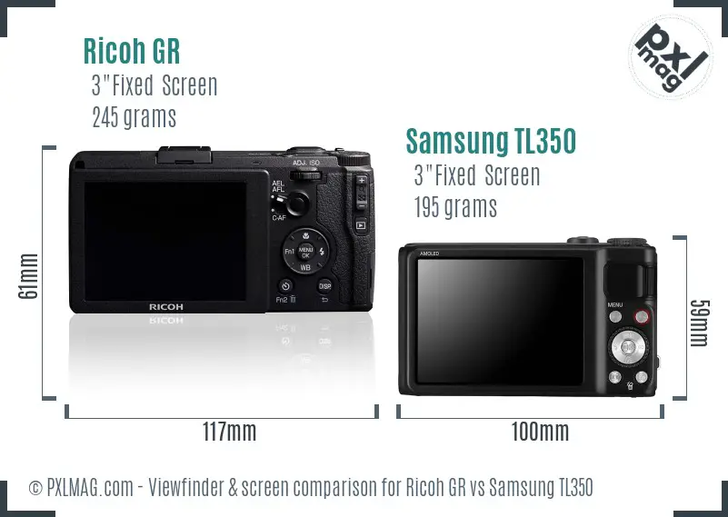 Ricoh GR vs Samsung TL350 Screen and Viewfinder comparison