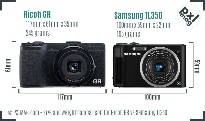 Ricoh GR vs Samsung TL350 size comparison