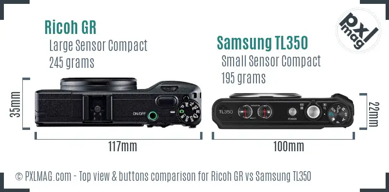Ricoh GR vs Samsung TL350 top view buttons comparison