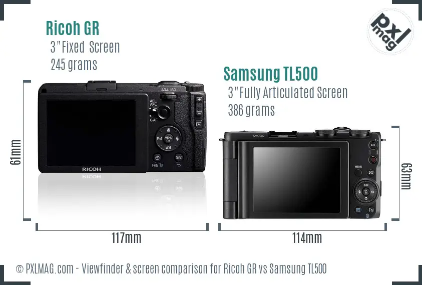 Ricoh GR vs Samsung TL500 Screen and Viewfinder comparison