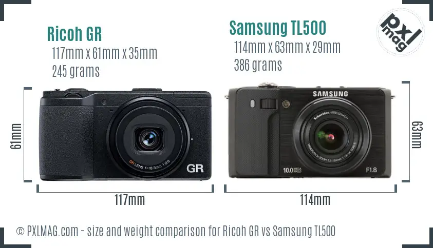 Ricoh GR vs Samsung TL500 size comparison