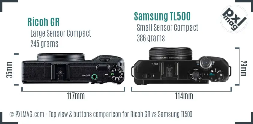 Ricoh GR vs Samsung TL500 top view buttons comparison