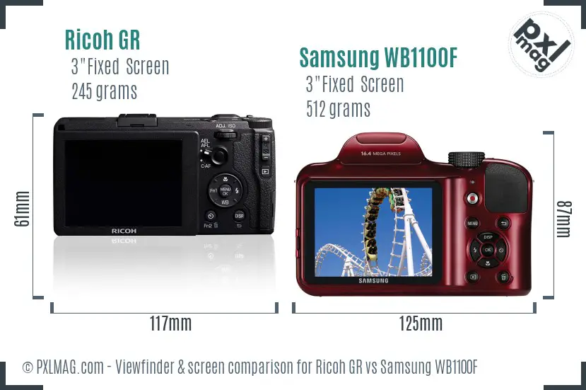 Ricoh GR vs Samsung WB1100F Screen and Viewfinder comparison