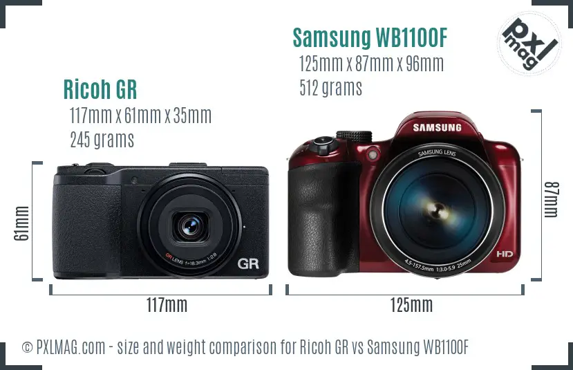 Ricoh GR vs Samsung WB1100F size comparison
