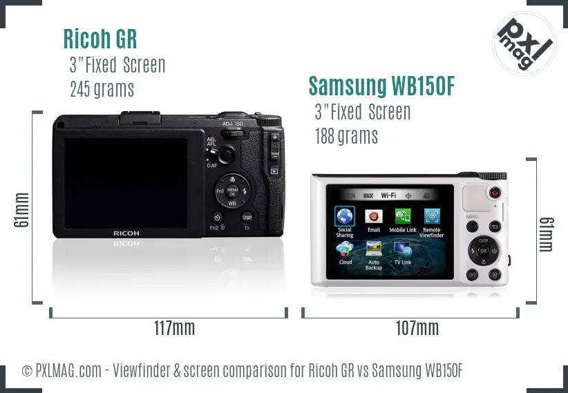 Ricoh GR vs Samsung WB150F Screen and Viewfinder comparison