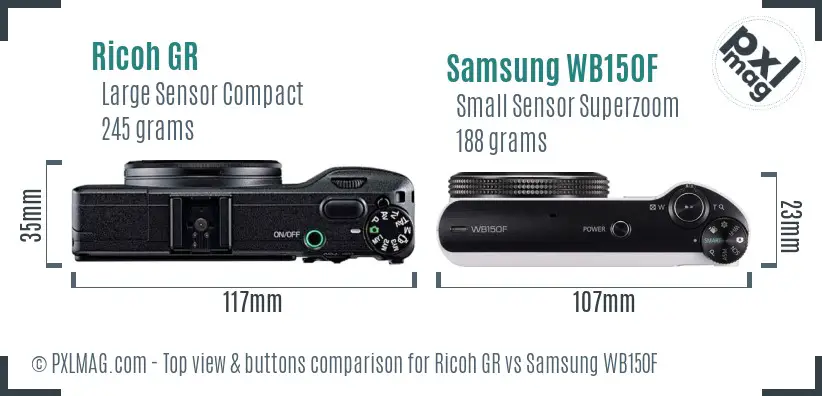 Ricoh GR vs Samsung WB150F top view buttons comparison