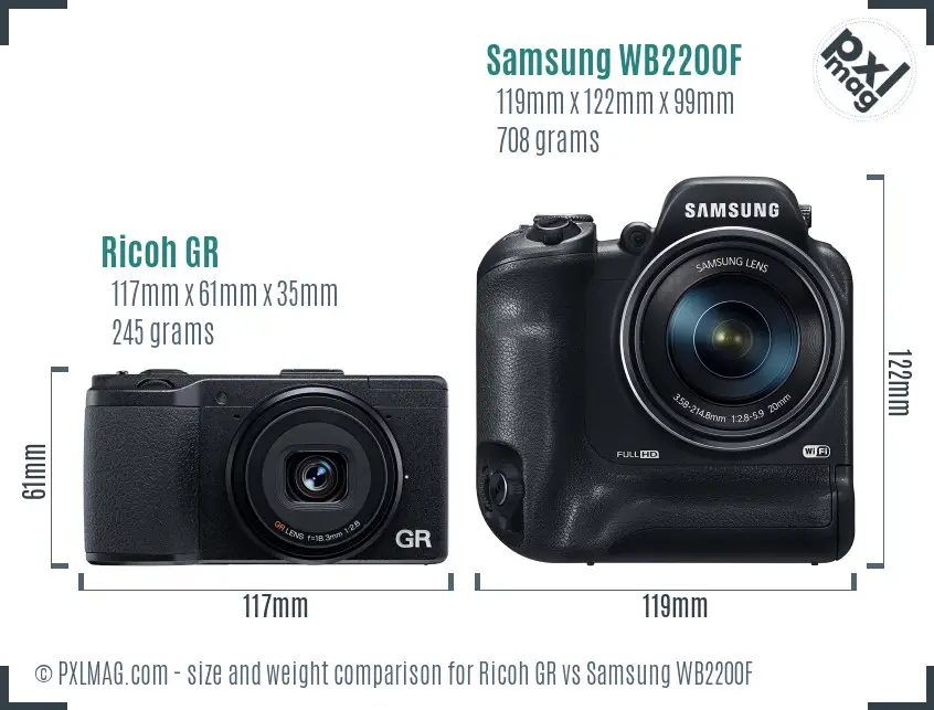Ricoh GR vs Samsung WB2200F size comparison