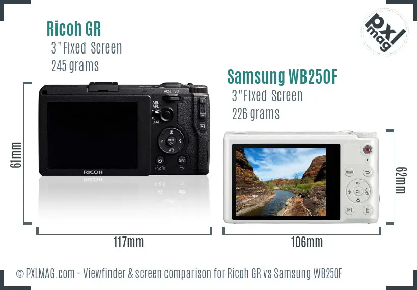 Ricoh GR vs Samsung WB250F Screen and Viewfinder comparison