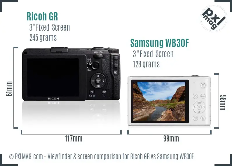 Ricoh GR vs Samsung WB30F Screen and Viewfinder comparison