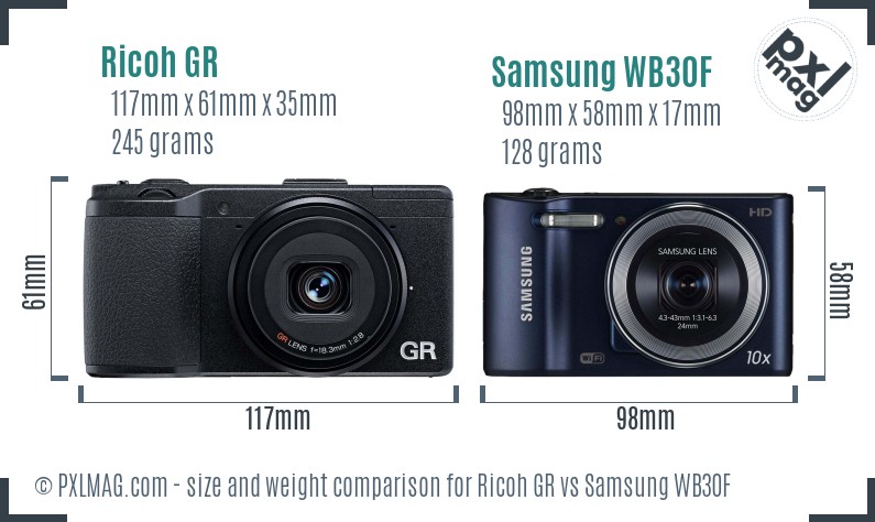 Ricoh GR vs Samsung WB30F size comparison