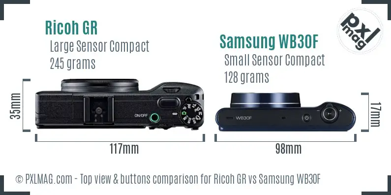 Ricoh GR vs Samsung WB30F top view buttons comparison