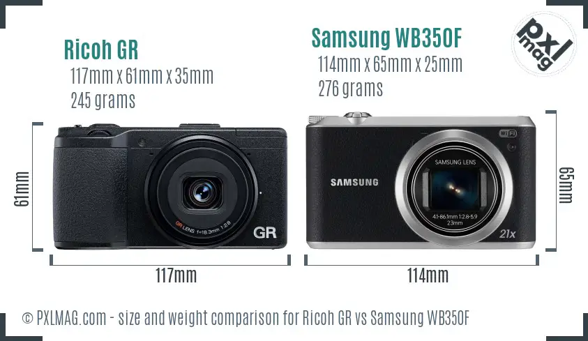 Ricoh GR vs Samsung WB350F size comparison