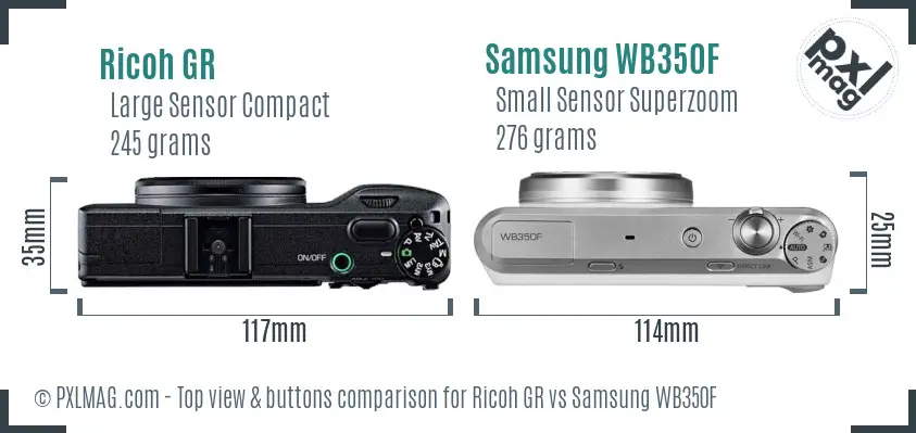 Ricoh GR vs Samsung WB350F top view buttons comparison
