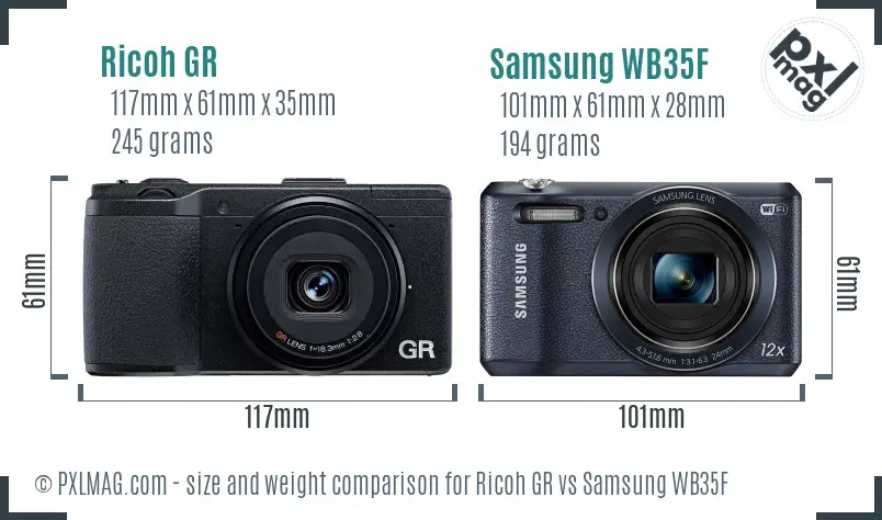 Ricoh GR vs Samsung WB35F size comparison