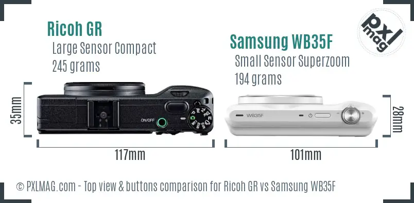Ricoh GR vs Samsung WB35F top view buttons comparison