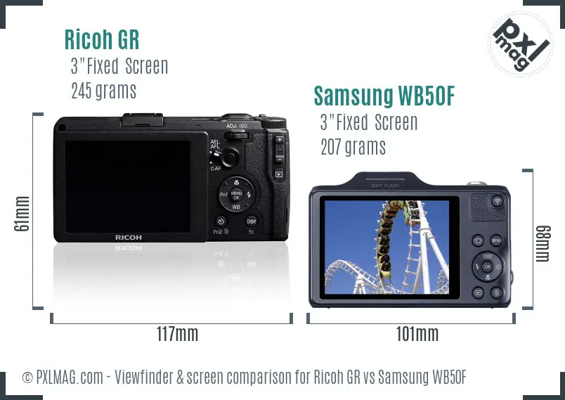 Ricoh GR vs Samsung WB50F Screen and Viewfinder comparison