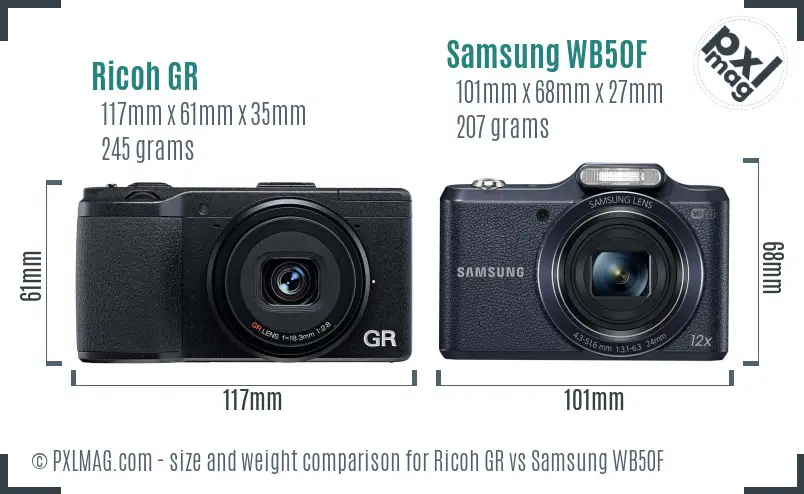 Ricoh GR vs Samsung WB50F size comparison