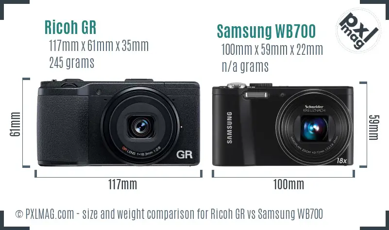 Ricoh GR vs Samsung WB700 size comparison